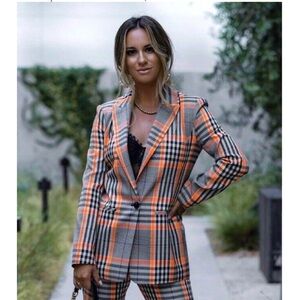 Vici x Gina Neon Contrast Checker Plaid Blazer